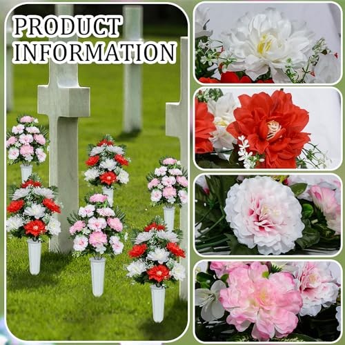 Artificial Cemetery Flowers, Spring Memorial Bouquet with Pink&red-9 Flowers gallery