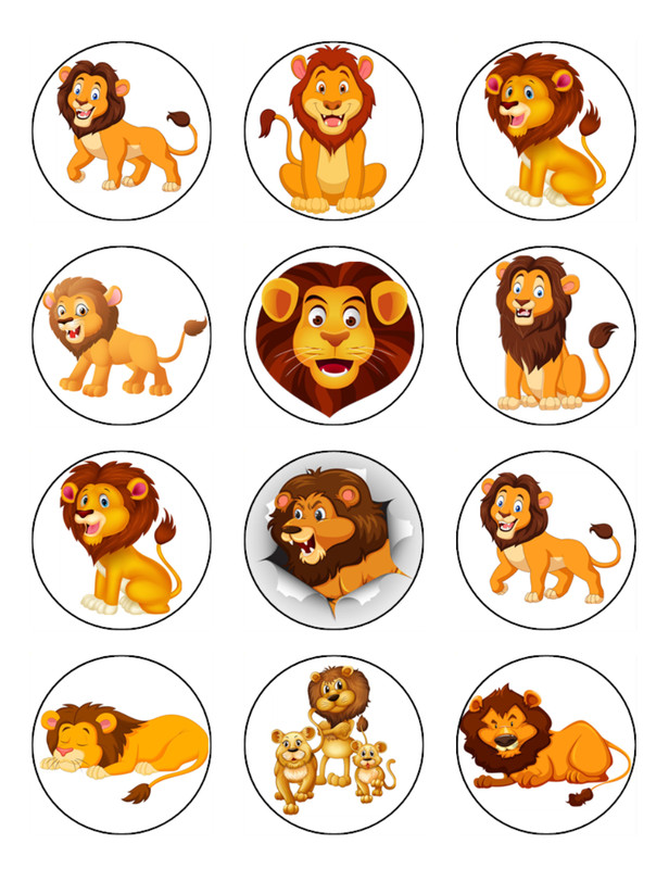 Lion Cupcake Toppers Edible Icing Jungle Animal Cake Decorations (2 Designs)