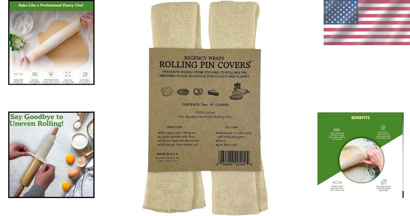 Baking Must-Have: 2-Pack 15'' Cotton Rolling Pin Covers for Ideal Consistency gallery