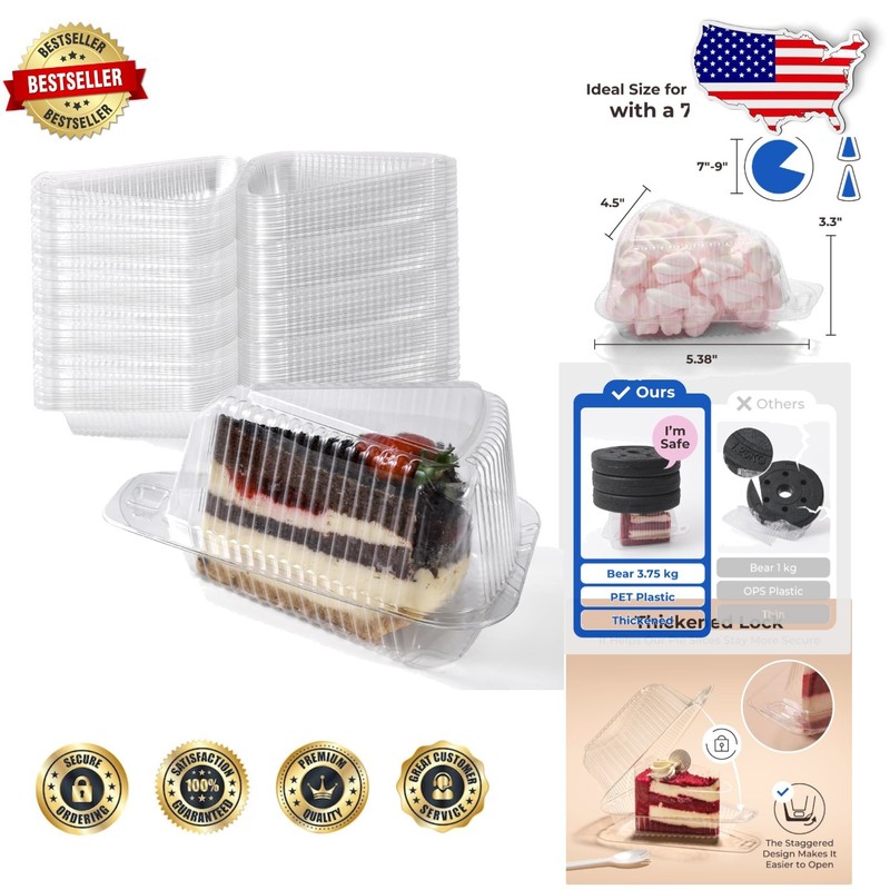 Stackable 300pc Cake Slice Containers Clear Dome Lid Food Grade Portable Togo
