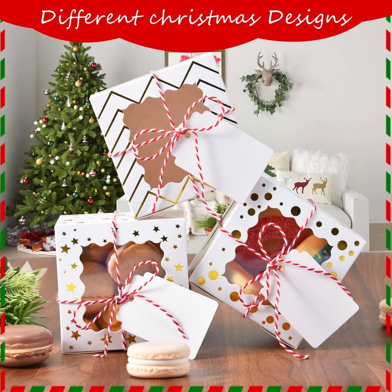 30pcs White Christmas Cookie Boxes With Window Holiday Bakery 4x4x2.5 In gallery