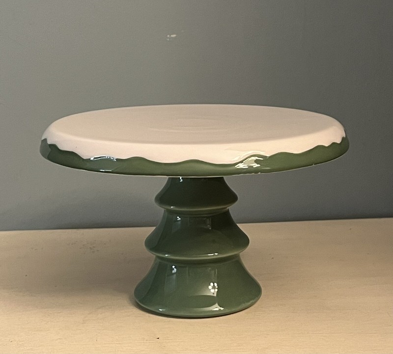 Mini Cake Stand 7”W x 4.5”H Green & Cream