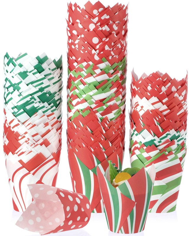 500PCS Candy Tulip Cupcake Liners Red Greaseproof Winter Wonderland Muffin Cups