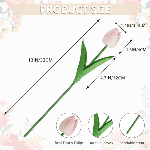20 Pcs Tulips Artificial Flowers 13" Fake Tulips Real Touch PU Faux Tulip Pink gallery