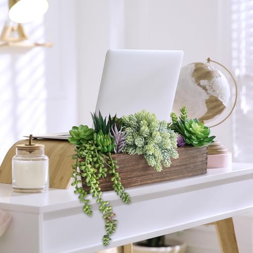 15" Assorted Artificial Arrangement Assorteds in Rectangular Wooden Succulent gallery