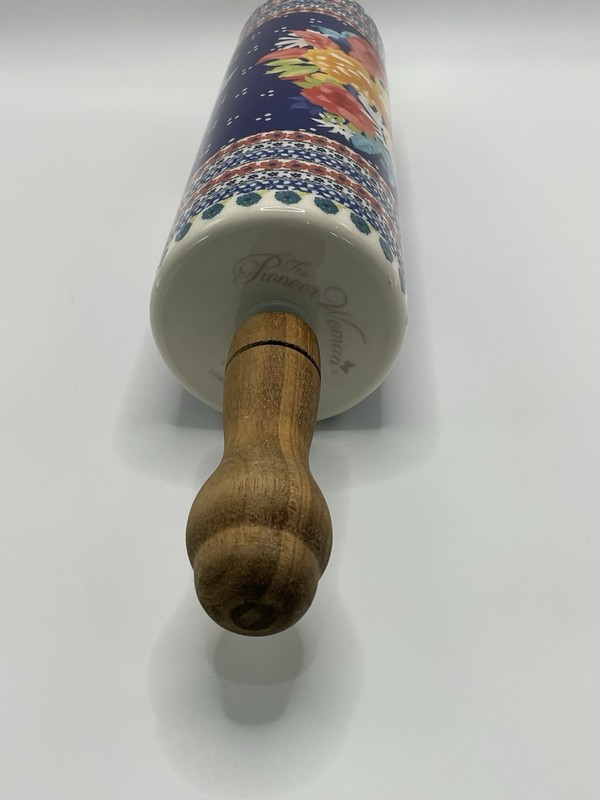 Pioneer Woman FIONA Ceramic 18” Rolling Pin Acacia Wood Handles - Retired EUC gallery