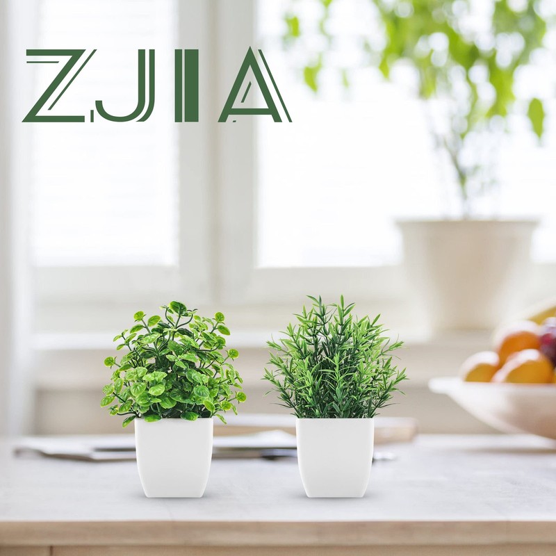 ZJIA 2 Pack Fake Plants Small Artificial 9.84 x 5.91 x 3.15 inches, Green gallery