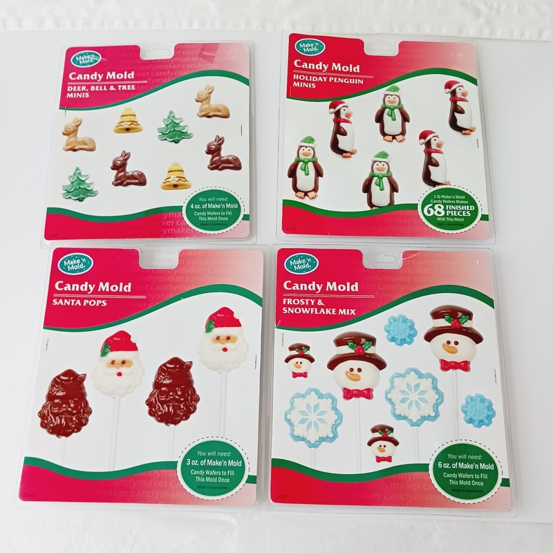 Candy Mold Penguin Deer Bell Tree Frosty Snowflakes Santa Make ‘n Mold 4pk New