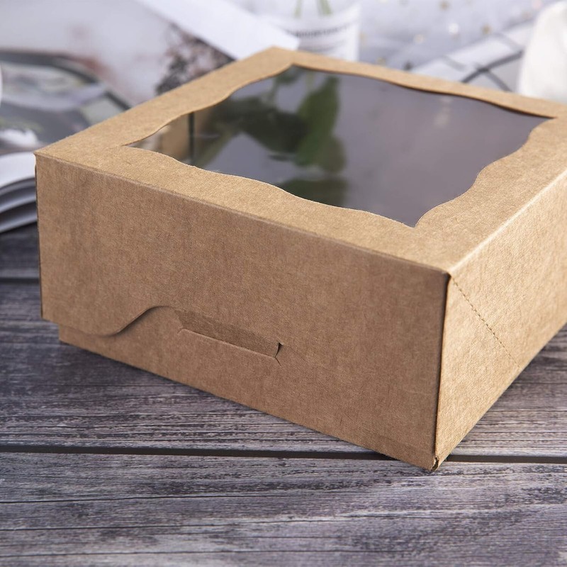 [25pcs]ONE MORE 6"Brown Bakery Boxes with pvc Window for Pie and Cookies Boxes S gallery