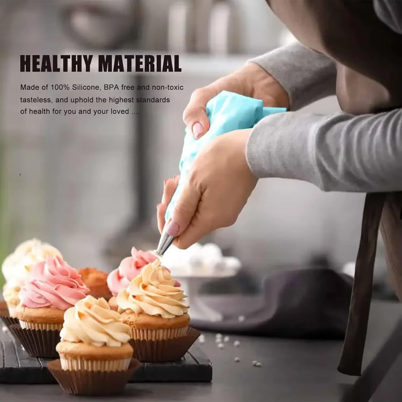 Piping Bags Cake Decorating Tools Reusable Silicone Pastry Bag Stainless Steel N gallery