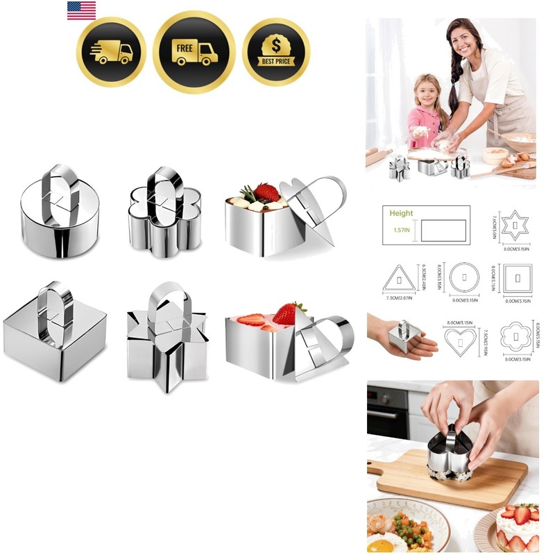 Cake Rings Cooking Rings Dessert Mousse Mold Stainless Steel with Pusher for ...