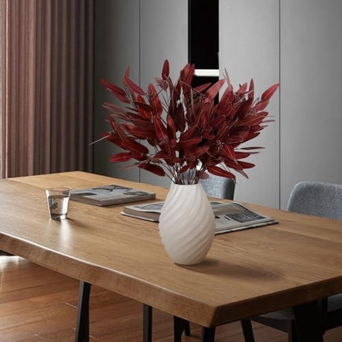Artificial Eucalyptus Stems Fall Decorations, Burgundy Faux Greenery for Red gallery