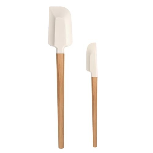 Wooden Handle Spatula Set, 12″ & 9″ Rubber Spatula Silicone Spatulas for