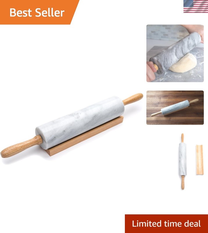 Polished White Marble Rolling Pin with Wooden Resting Cradle – 10-Inch Beauty