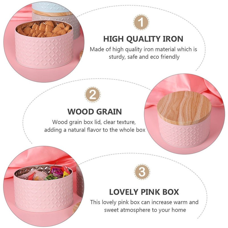 Round Iron Dessert Box with Lid for Bakery Cookie Snacks Storage Purpose gallery
