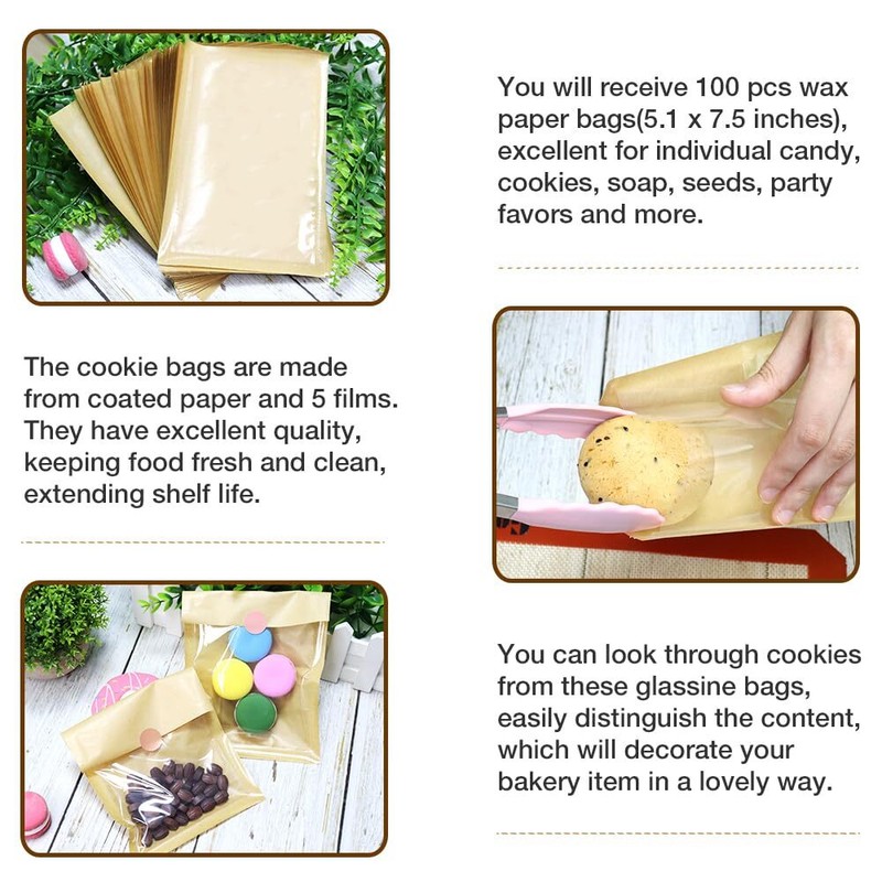 100-PCS Brown Paper Bakery Bags with Window 5.1x7.5 inch for Cookies Pastry gallery