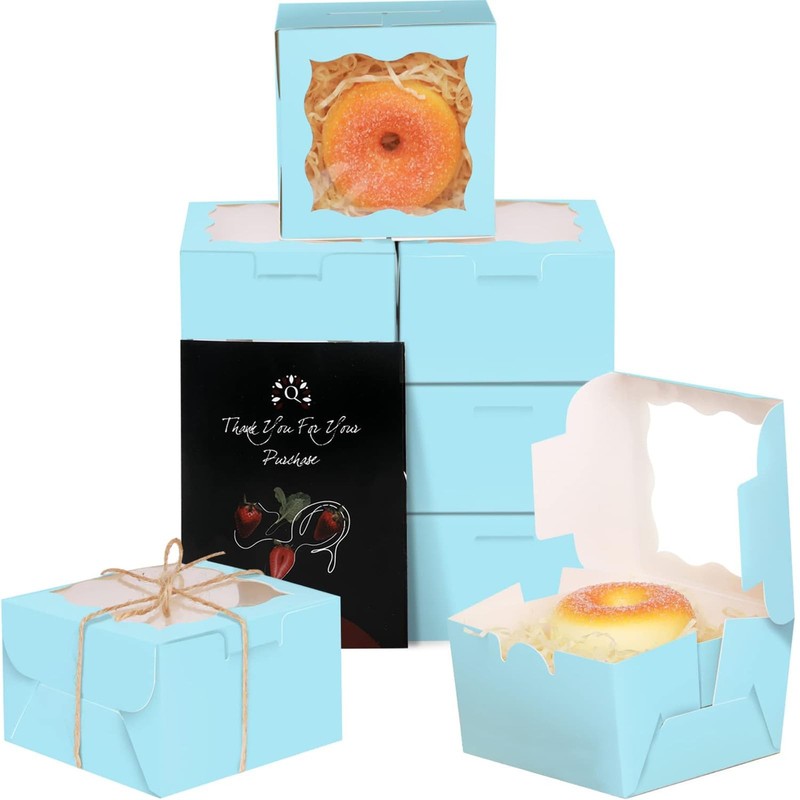 100 Pack Black Bakery Boxes With Window 4x4x2.5 In Mini Cookie Pastry Case
