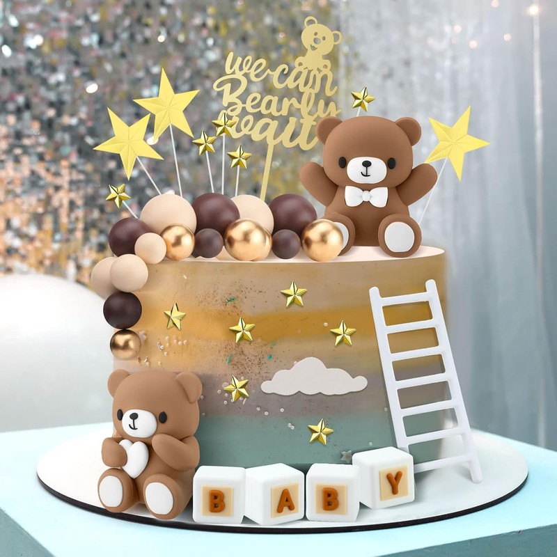 Bear Cake Toppers Mini Bear Cake Decorations Cake Toppers Gold White Pearl Ball gallery