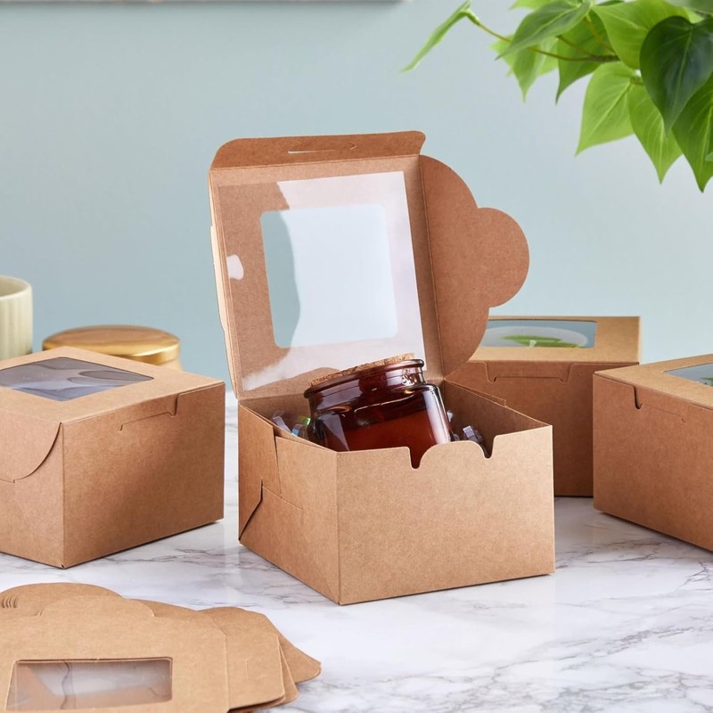 Juvale Cookie Boxes with Window - 50 Pack, 4 x 4 x 2.5 in 50-Pack, Brown gallery