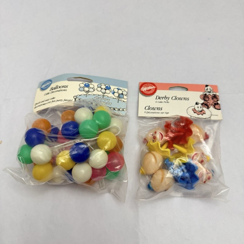 Wilton Derby Clowns & Balloons Cake Picks, Original Packaging,