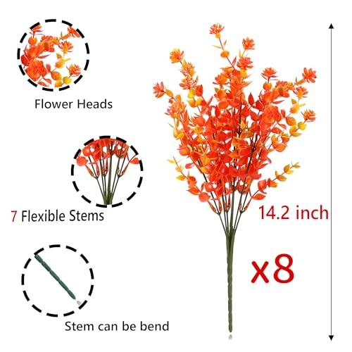 8 Bundles Fall Artificial Flowers Outdoor Fake Flower Plastic UV Orange gallery