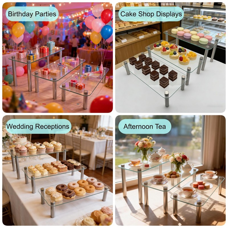 6 Pack Tempered Glass Display Stands Set, 13 Inch Rectangular Cake Cupcake St... gallery