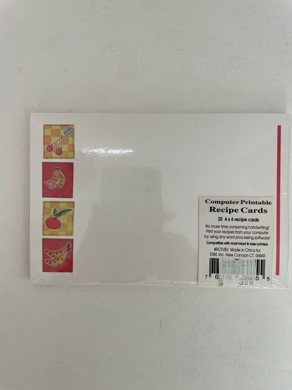 COMPUTER PRINTABLE RECIPE CARDS SEALED 4X6 #25