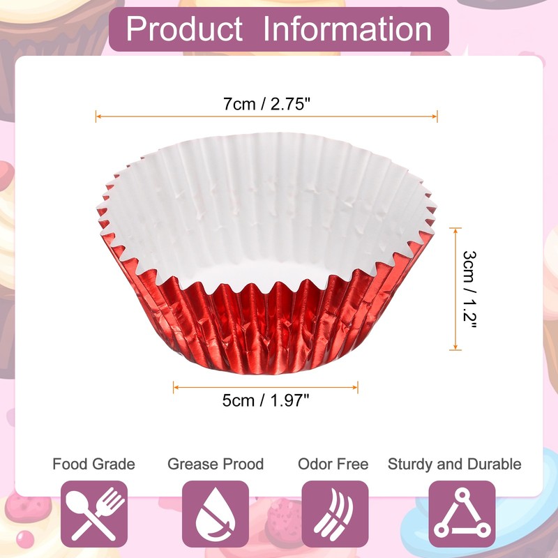 400 Count Red Foil Muffins Cupcake Liners Standard Size Metallic Baking Cups gallery