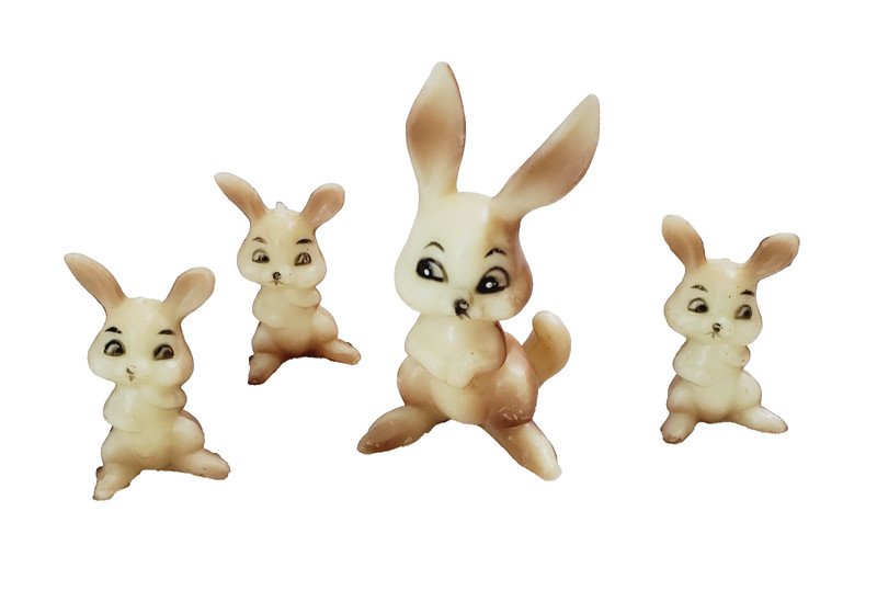 Vintage Wilton Rabbit Bunny Plastic Hong Kong Miniature Figure 2.25″ 4pc Set L