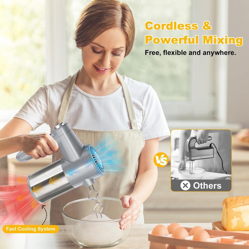 Cordless Electric Hand Mixer, 7 Speed Rechargeable Wireless Handheld Mixer wi... gallery