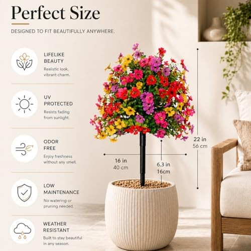 LWW Artificial Outdoor Plants, UV 2 Pack Red/Yellow/Purple Mixed Plastic gallery