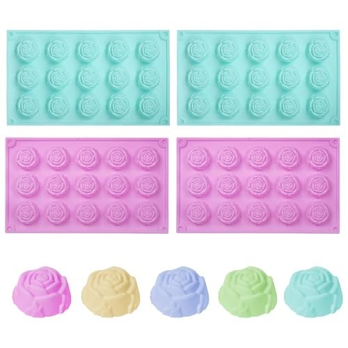 4pcs Rose Silicone Molds, 15 Cavity Flower Cake & Candy Molds for Baking, Jello, gallery