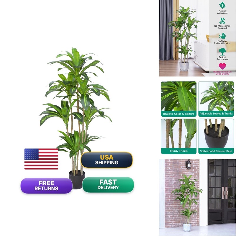 Waoops Artificial Plants 5.3Ft Dracaena Fragrans Faux Trees 7 Heads Fake Tree