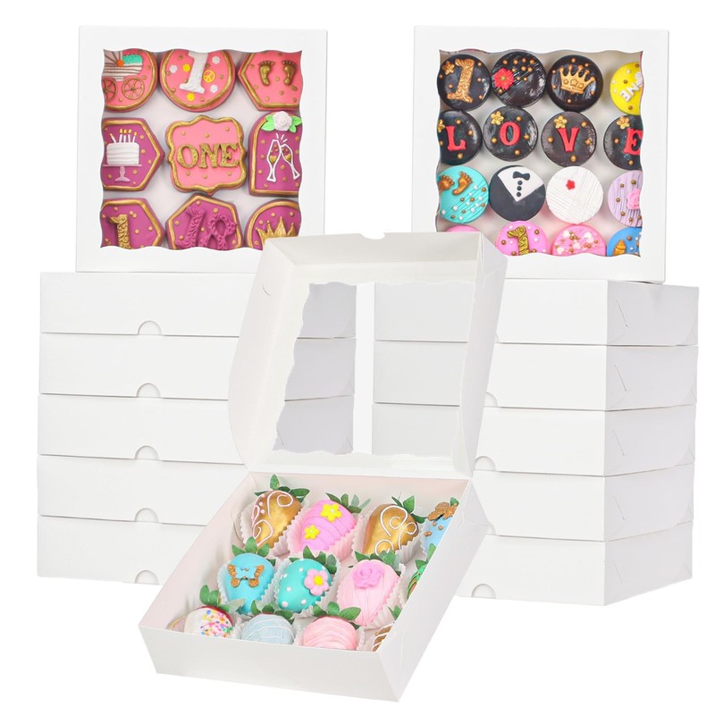 15pcs 8x8x2 Inches White Bakery Boxes for Christmas – Cookies, Chocolate Cove…