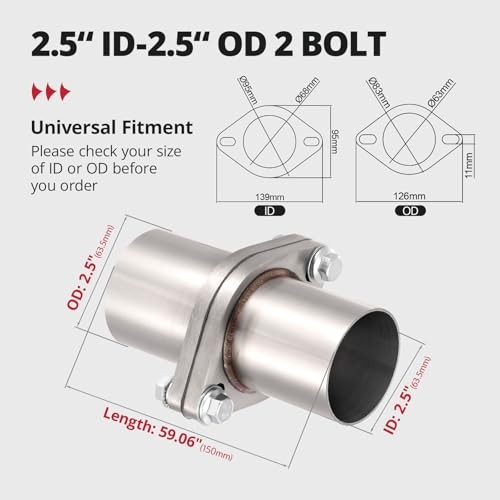 Universal 2.5” Exhaust Flange Repair Kit with 2 Bolts, 2 Bolts gallery