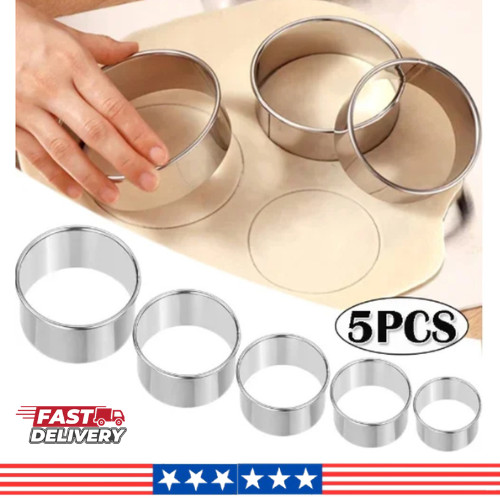 5PCS Round Cookie Cutter Set Stainless Steel Biscuit Pastry Mold