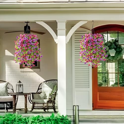 Artificial Fake Hanging Plants Flowers Baskets for Outdoor Light Purple gallery