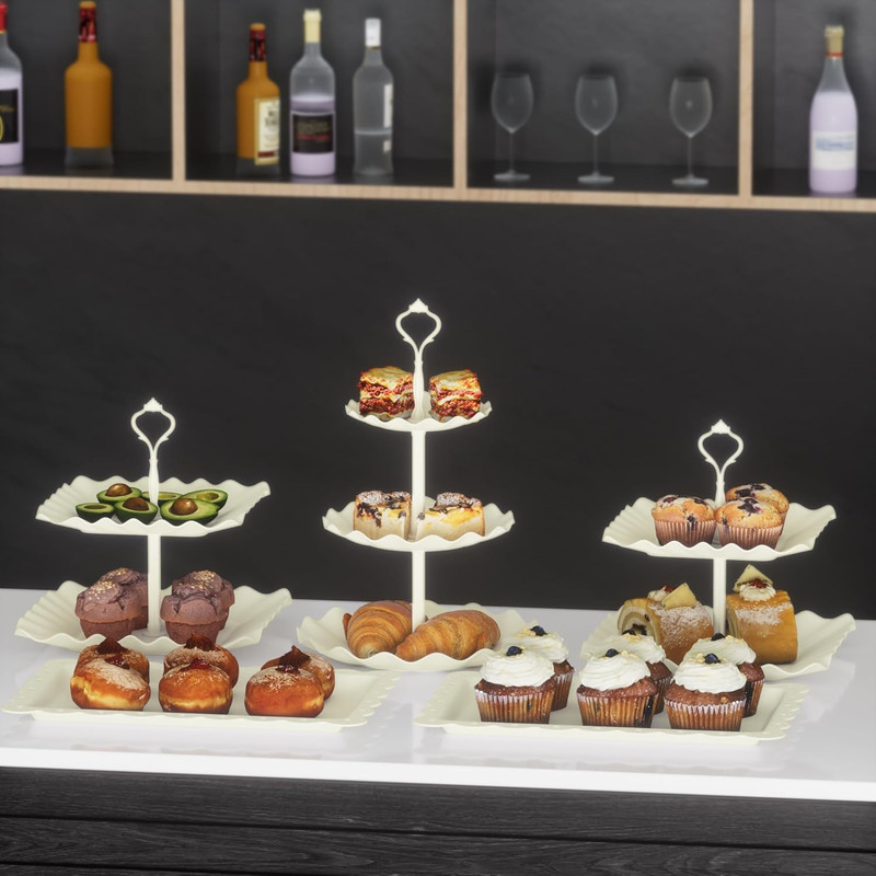 10 Pack Cake Stand Set with 3 X Two-Tier and 3 X Three-Tier Cupcake Stands, Plas gallery