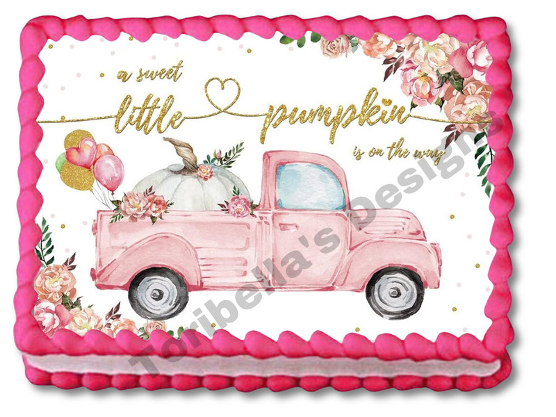 Pink Truck Little Pumpkin On The Way Edible Image Baby Shower Edible Cake Topper