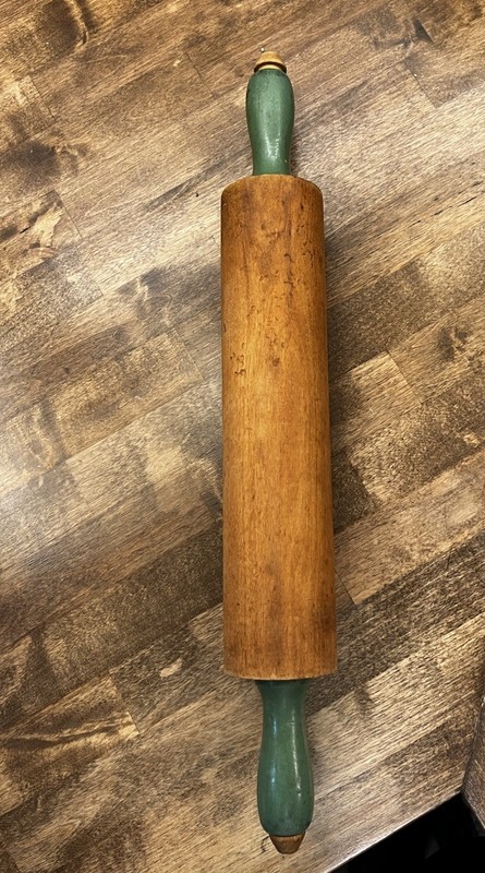 Munising Maple Rolling Pin 17” Vintage Green Handles USA Farmhouse Kitchen