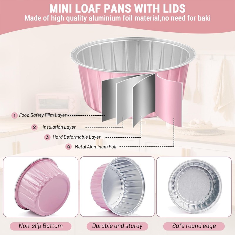 50 Pack Round Disposable Aluminum Foil Baking Cups-5oz, Mini Cake Pans with L... gallery