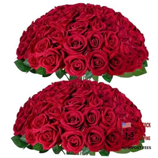 Pcs Roses Artificial Flowers with Stems，Fake Roses Bouquet Fake Flowers 50 Red
