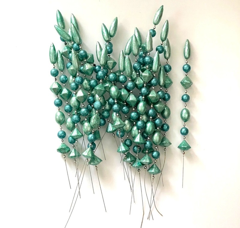 24 Vintage Aqua Blue Shaped Styrofoam Glitter Picks for Crafts or Christmas Tree
