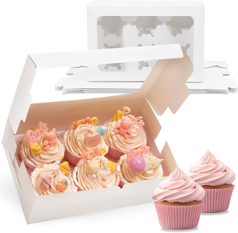 6 Count White Cupcake Boxes with Window - 36 Total Capacity Cupcake Carrier Sets