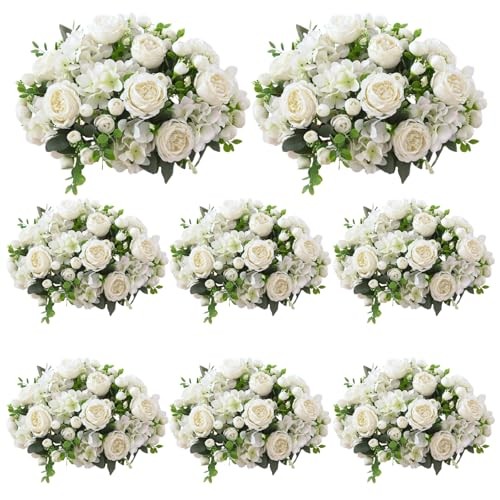 8Pcs White Peonies Artificial Flowers Mixed Hydrangea - 8PCS gallery