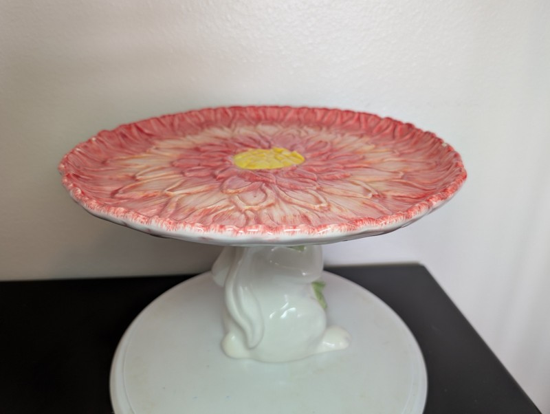 Pier 1 Bunny Rabbit w/Poppy Flower Cake Stand 8" Tall gallery