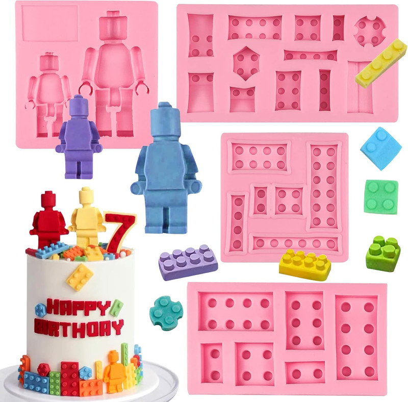 Building Blocks Cake Decorating Fondant Molds (4Pcs), Robot Chocolate Silicone M