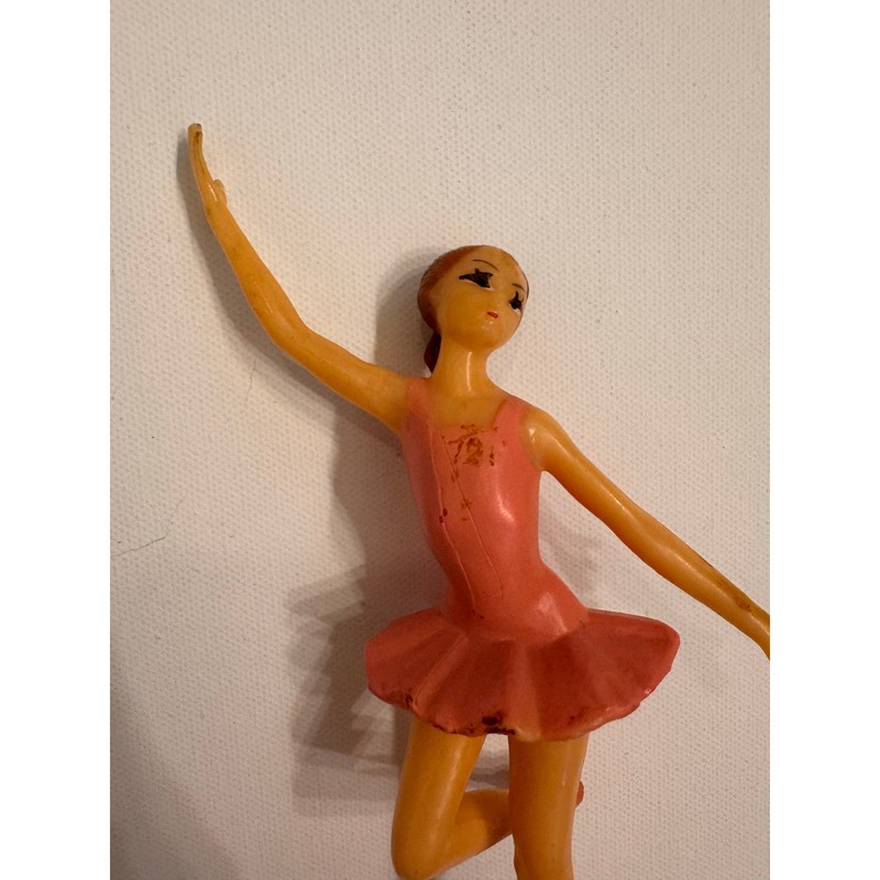 Vintage Ballerina Cake Topper 1970s Pink Tutu 7" gallery