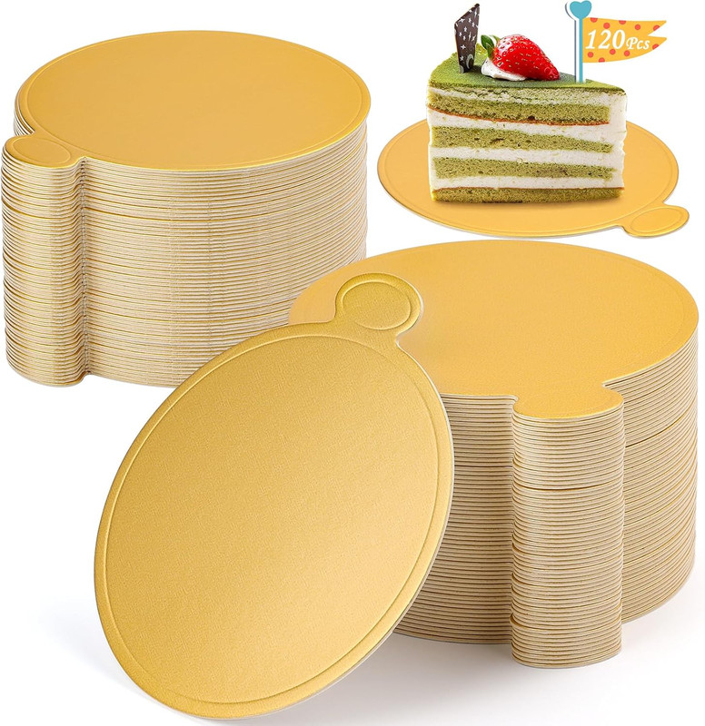 120 PCS Mini Cake Boards, Gold round Mousse Cupcake Base for Dessert, 3.15 Inch gallery