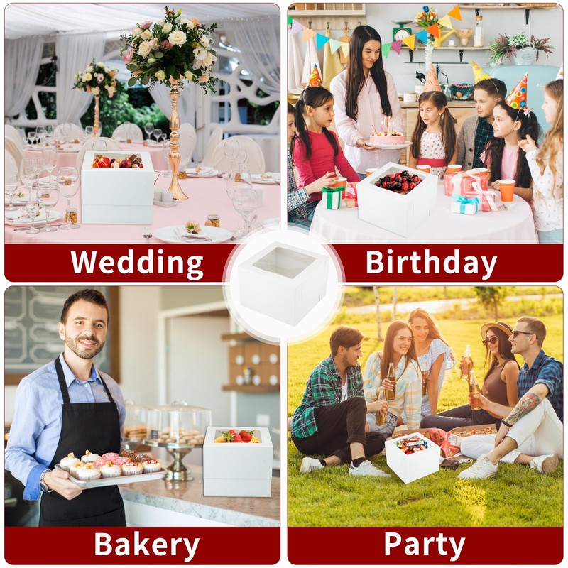 Large Baking Boxes,Set of 10 12x12x8 Inch with Window and 10 Cake Boards,Stik... gallery